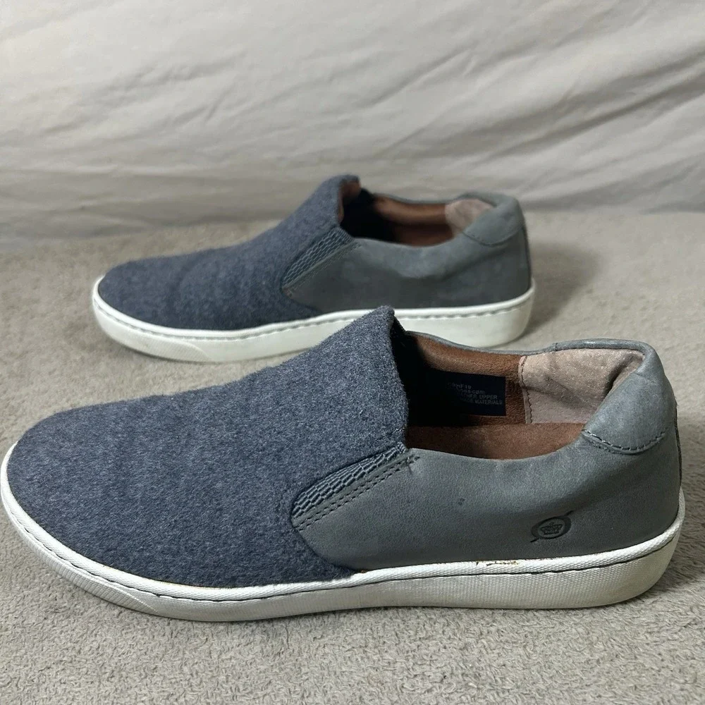 Born Børn Slip On Sneakers Men 7M Blue Gray Wool‎ Leather Casual Shoes